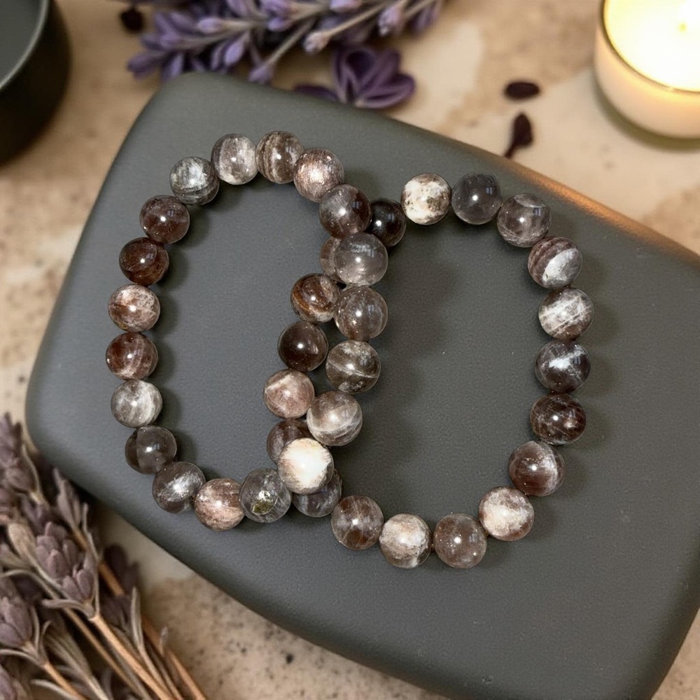 🆕 10mm Rare 💫 Grey & Brown Sunstone Bracelet